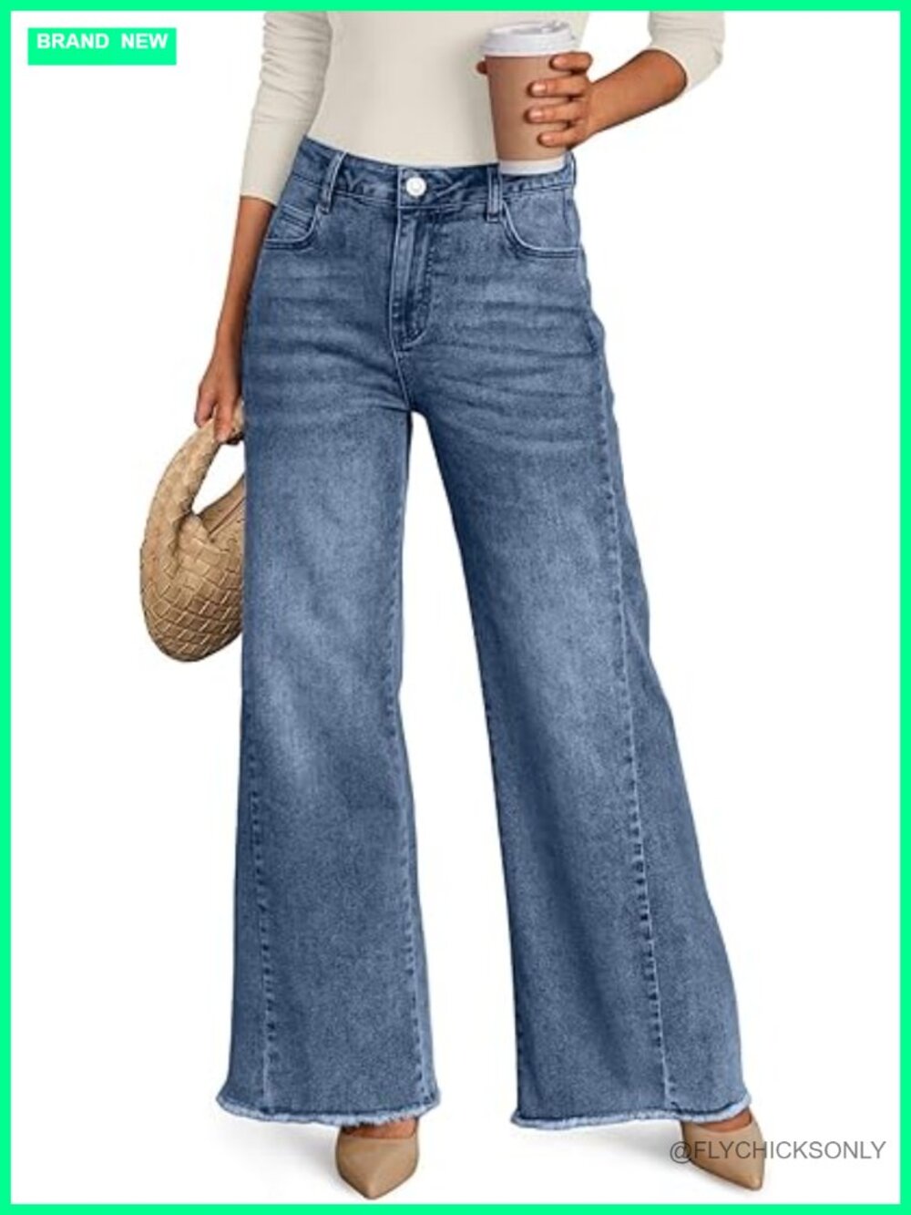 Wide Leg Jeans with Raw Hem, Relaxed Fit Denim Pants